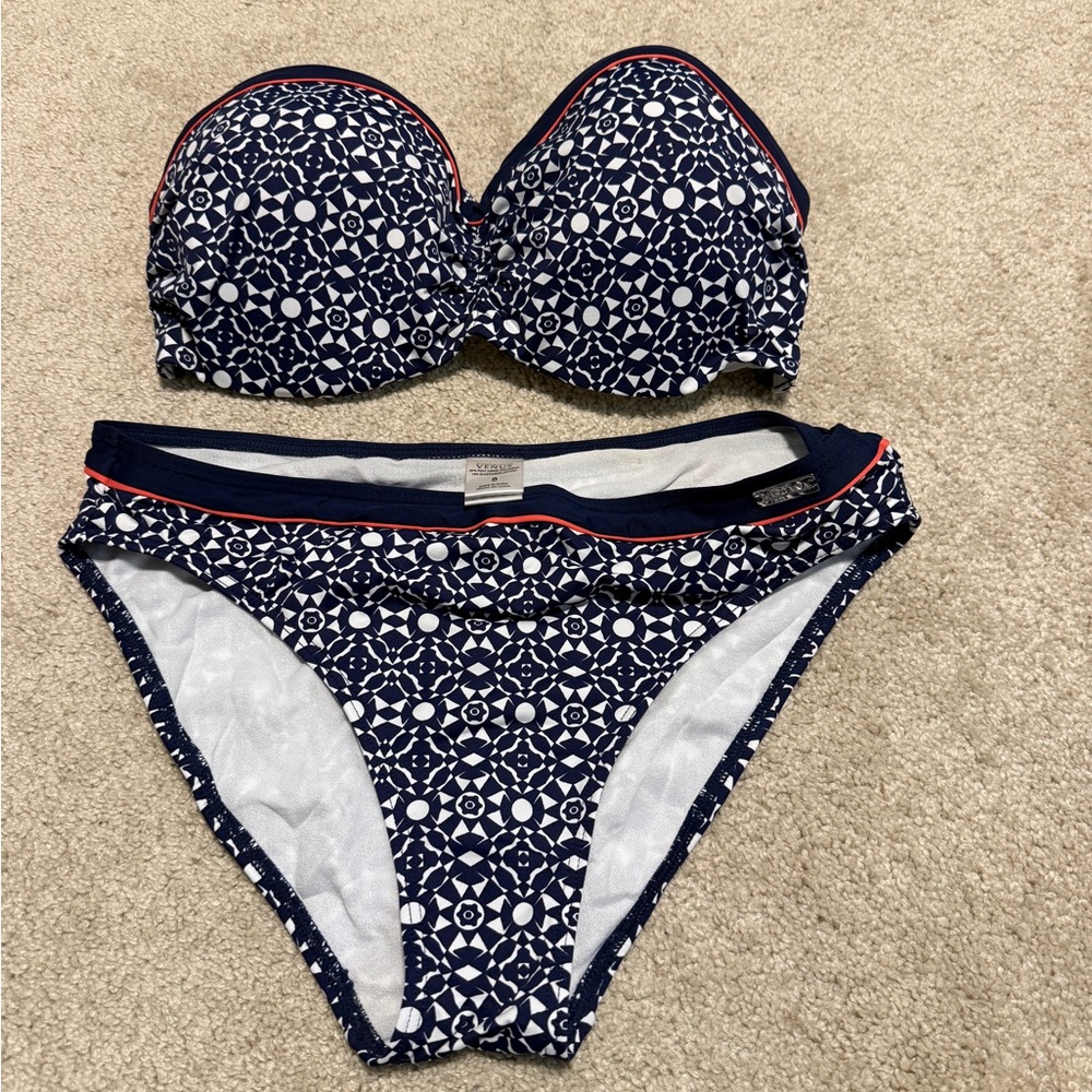 Navy and White Patterned Bikini Set